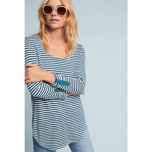 Anthropologie Sylvie Pointelle Striped Tunic Sz L - Picture 1 of 8